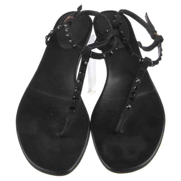 Authentic Gucci Black Leather Rhinestone Embellished Thong Flat Sandals EU 37.5 - Picture 2 of 5